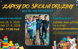 Titulní obrázek k příspěvku Zápisy do ŠD pro šk. rok 2026/27